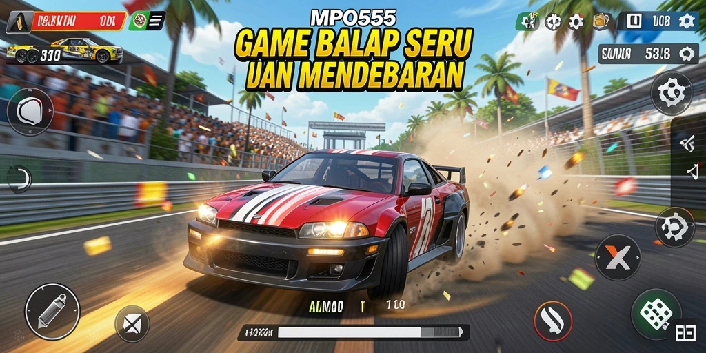 Tampilan gameplay MPO555 yang menegangkan saat balap di lintasan.
