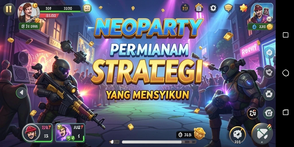 Tampilan gameplay NEOPARTY yang memukau dan strategis.