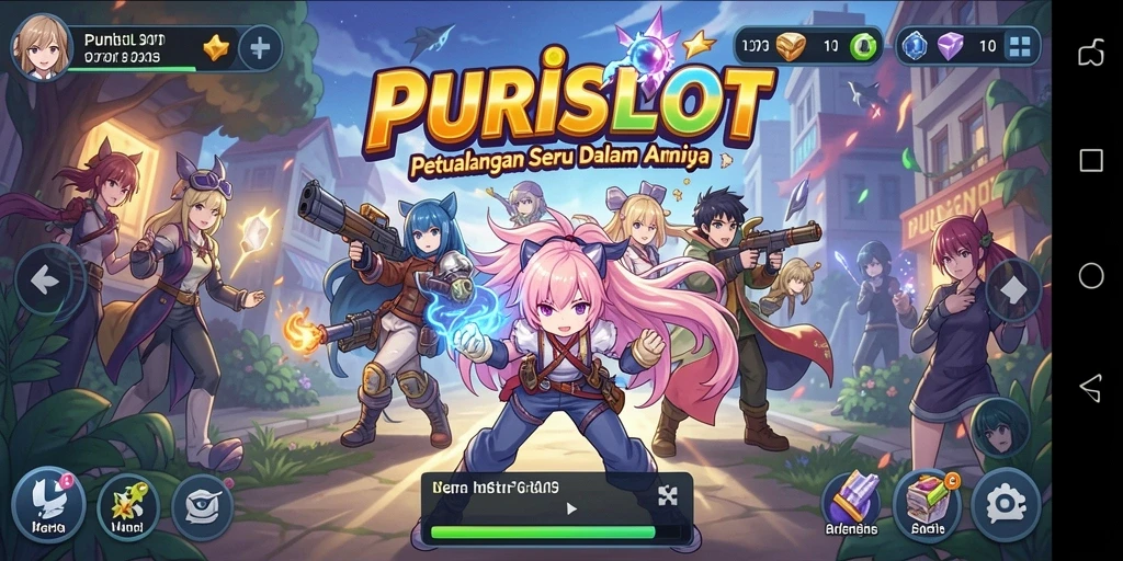 Gambaran gameplay <strong>PURISLOT</strong> yang seru dengan aksi karakter anime yang memukau.