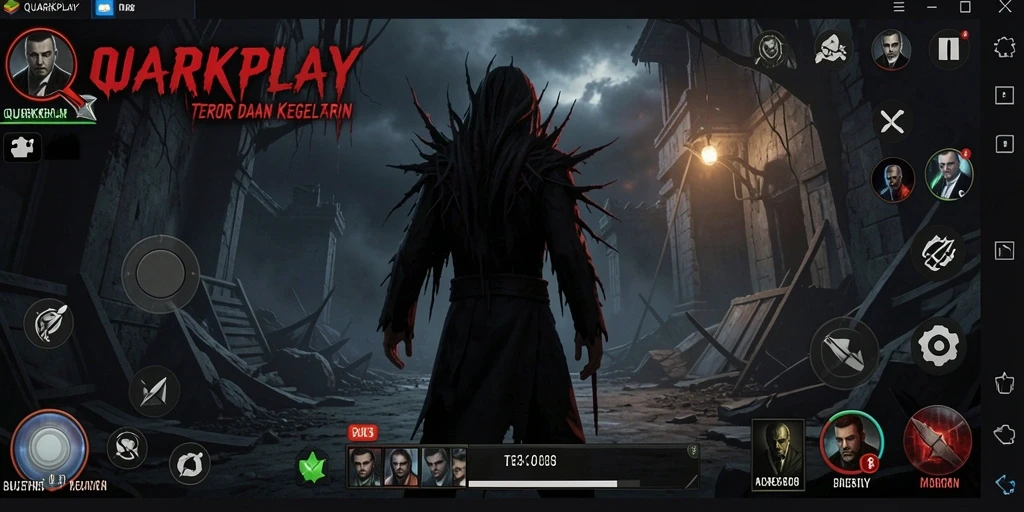Tangkapan layar gameplay QUARKPLAY menampilkan suasana horror yang mencekam.