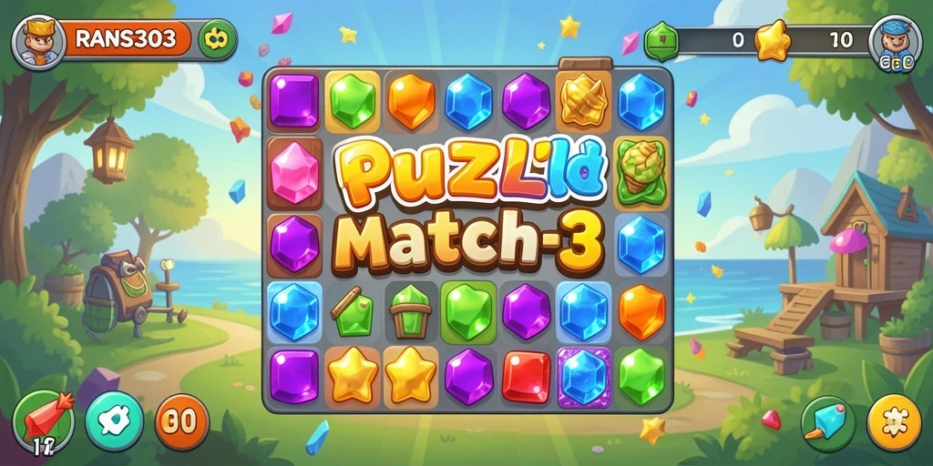 Tampilan menarik gameplay RANS303 dalam sesi Match-3 yang seru.