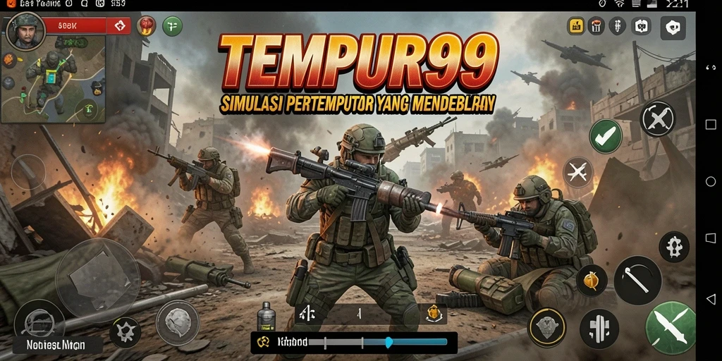 Screenshot menunjukkan aksi seru dengan pertempuran intens di TEMPUR99.