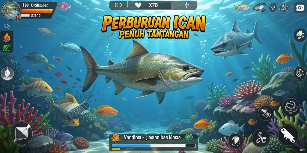 Tampilan screenshot X78 yang menampilkan aksi seru menembak ikan.